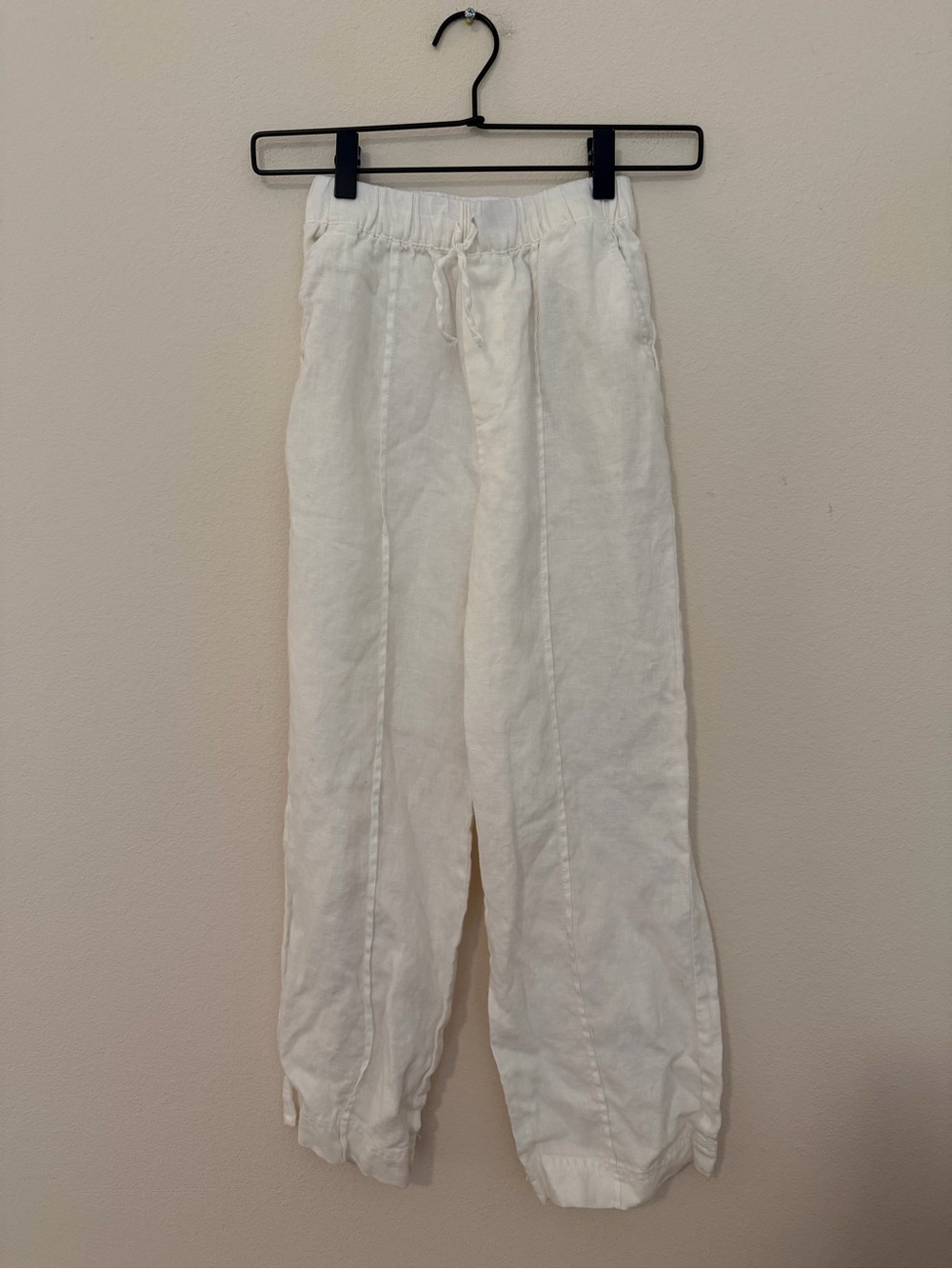 Zara Girls White 100% Linen Wide Leg Pants Size 10 Pull On Elastic Waist